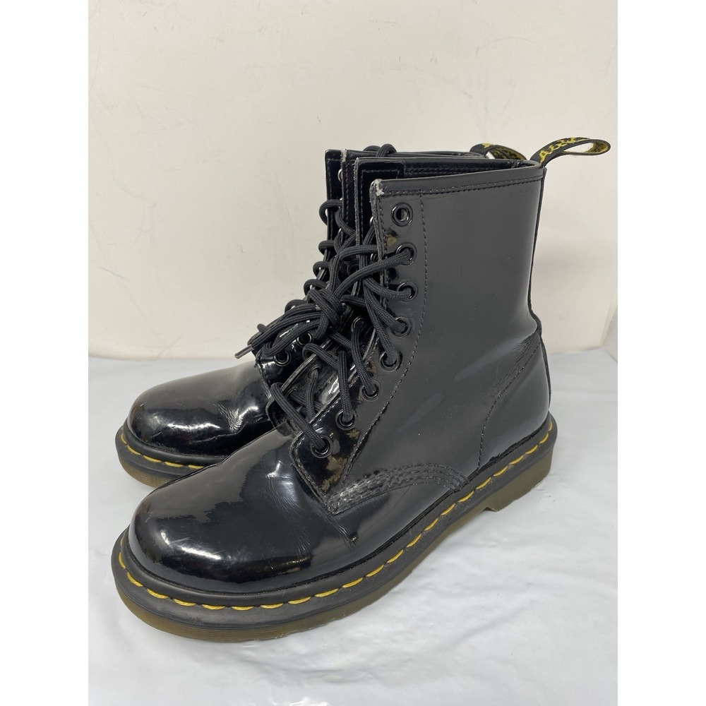 Dr Martens 1460 Air Walk Womens Us Sz 7 Black Patent Shiny Leather Boots 8 Eye